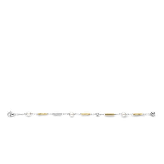 Tisento Gold on Silver Structure with Zirconia & Pearl Bracelet