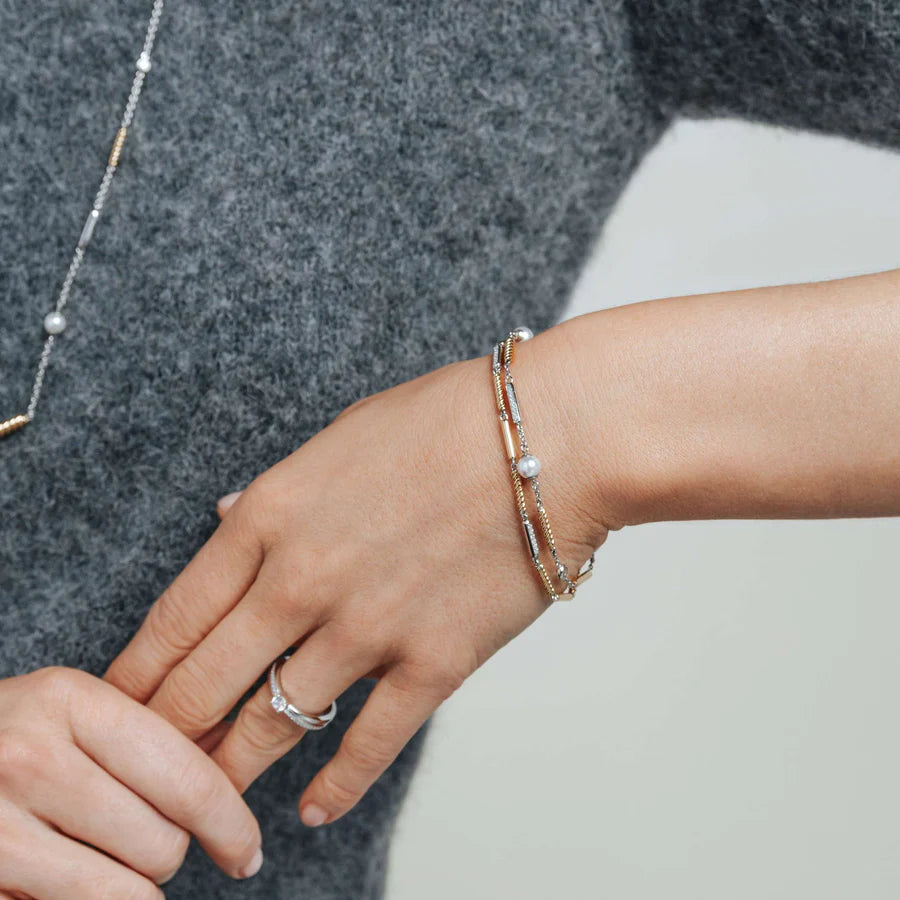 Tisento Gold on Silver Structure with Zirconia & Pearl Bracelet