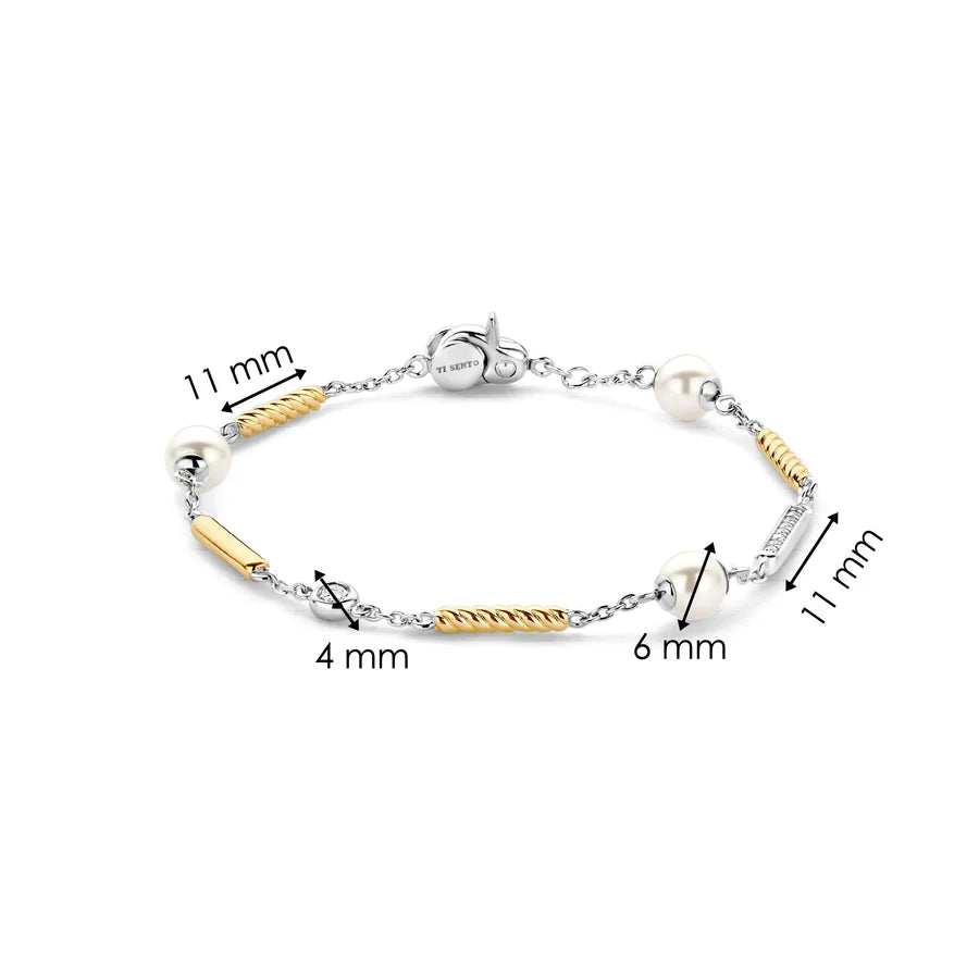 Tisento Gold on Silver Structure with Zirconia & Pearl Bracelet