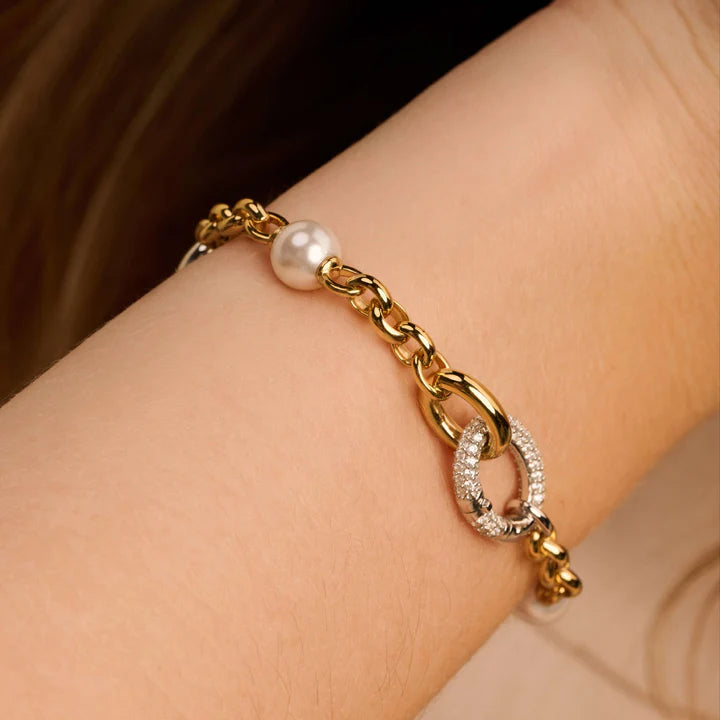 TISENTO GOLD ON SIL PEARL & CZ BRACELET