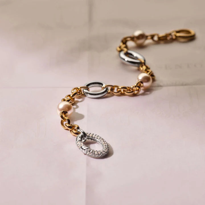 TISENTO GOLD ON SIL PEARL & CZ BRACELET