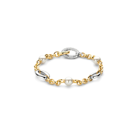 TISENTO GOLD ON SIL PEARL & CZ BRACELET