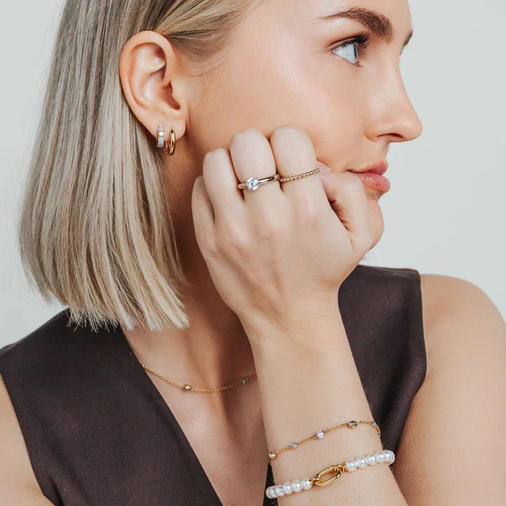 TISENTO CZ PEARL & GOLD BEAD BRACELET