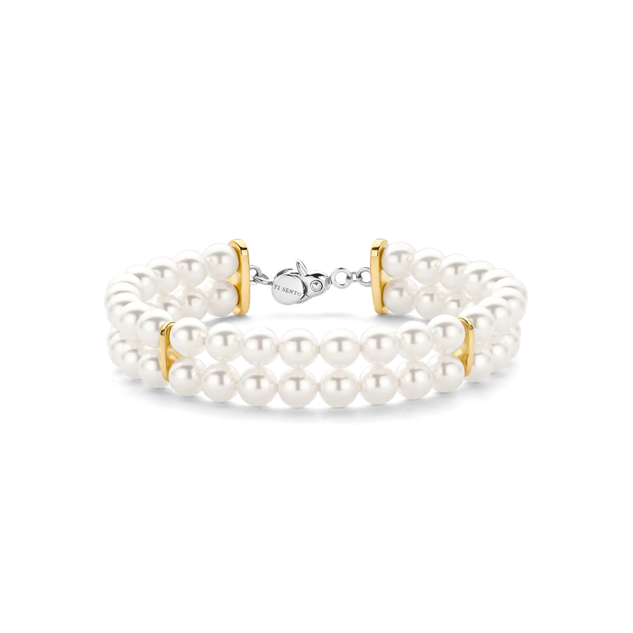 Tisento Two-Toned Double Row Pearl Bracelet