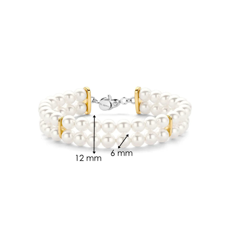 Tisento Two-Toned Double Row Pearl Bracelet