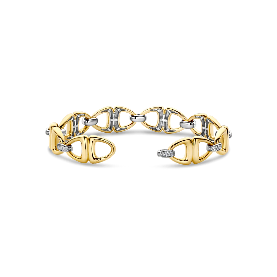 Tisento Gold on Silver Open Triangle CZ LInk Bracelet