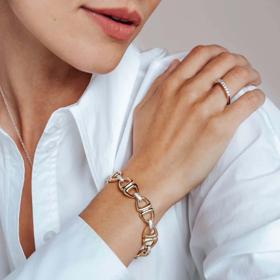 Tisento Gold on Silver Open Triangle CZ LInk Bracelet