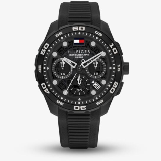 TOMMY HILFIGER BLACK CHRONO GENTS BLACK SILICONE WATCH