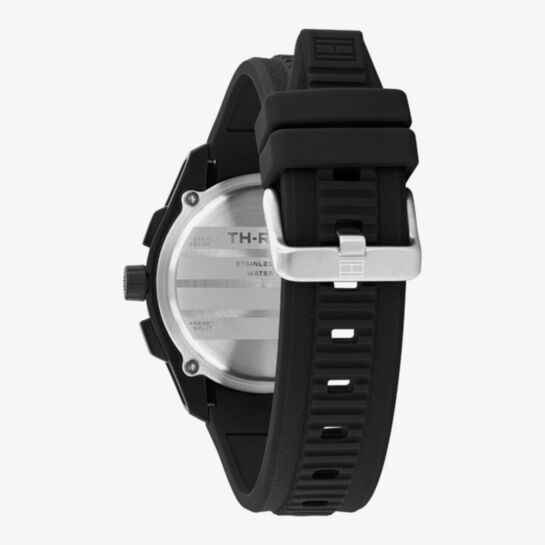 TOMMY HILFIGER BLACK CHRONO GENTS BLACK SILICONE WATCH