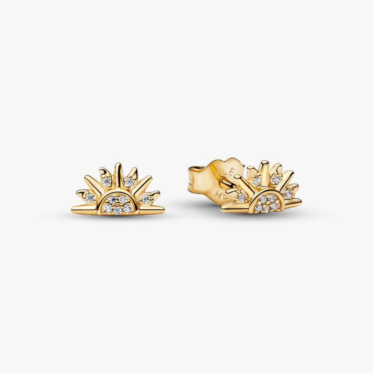 14ct Gold on Silver Celestial Sparkling Sun Stud Pandora Earrings