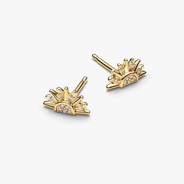 14ct Gold on Silver Celestial Sparkling Sun Stud Pandora Earrings