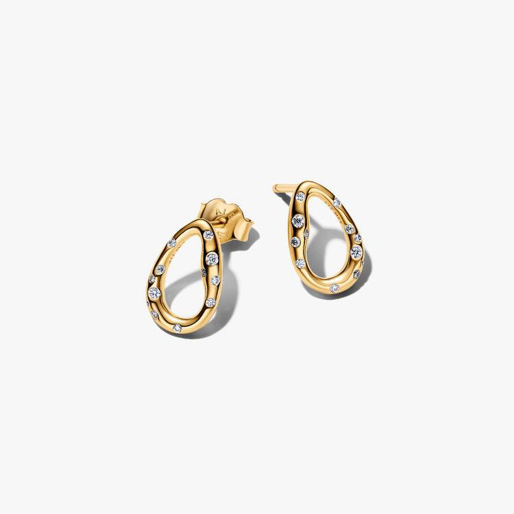 14ct Gold on Silver Organically Shaped Stone-Set Oval Stud Pandora Earrings