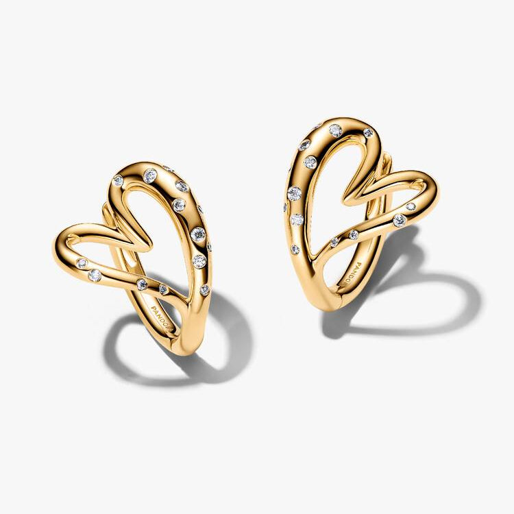 14ct Gold on Silver Organic Shaped Heart Hoop Pandora Earrings