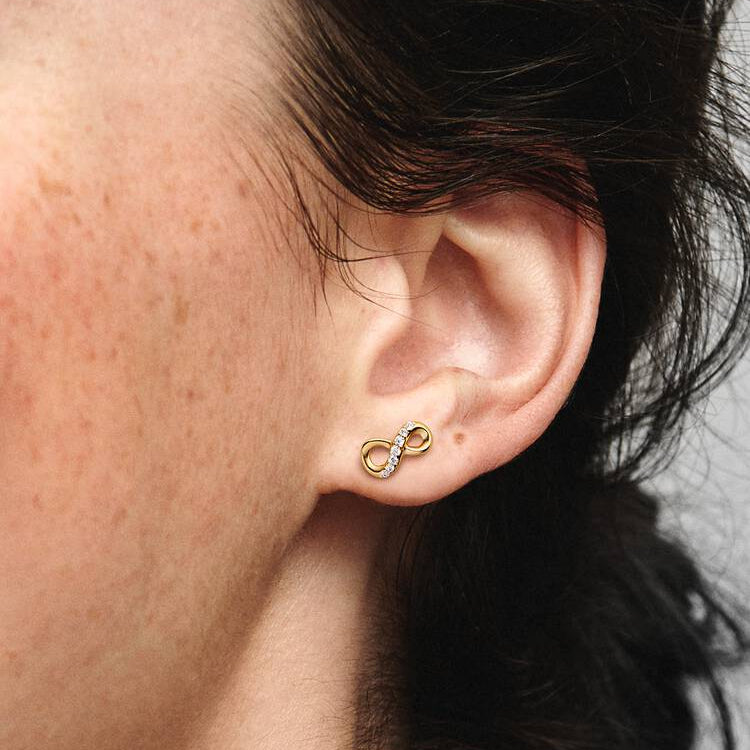 14ct Gold on Silver Sparkling Infinity Pandora Stud Earrings