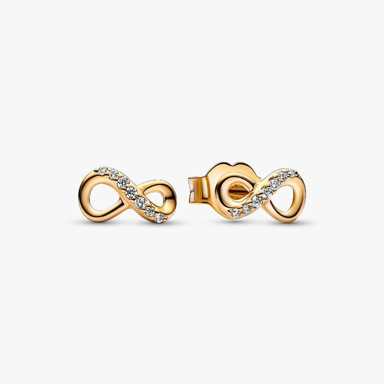 14ct Gold on Silver Sparkling Infinity Pandora Stud Earrings