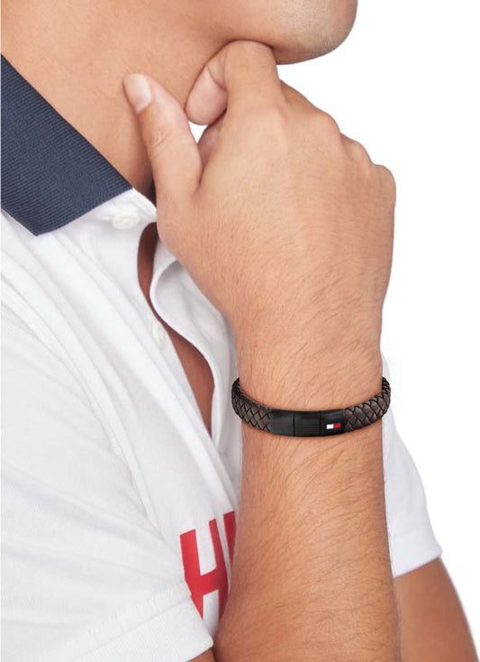 TOMMY HILFIGER BROWN CHUNKY LEATHER BRACELET