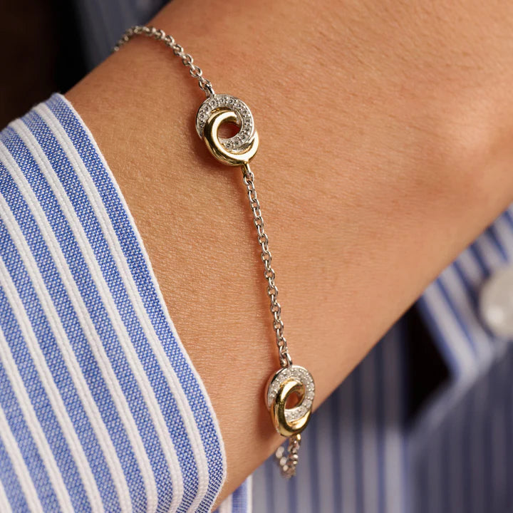 TISENTO CZ TWO-TONED INTERLOCKING RINGS BRACELET