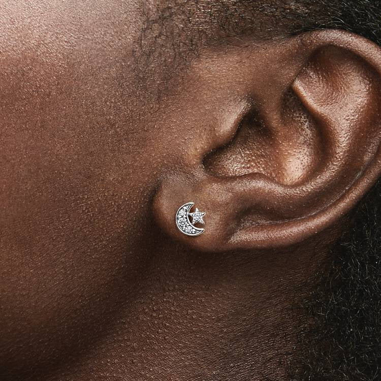 Sparkling Moon & Star Pandora Stud Earrings
