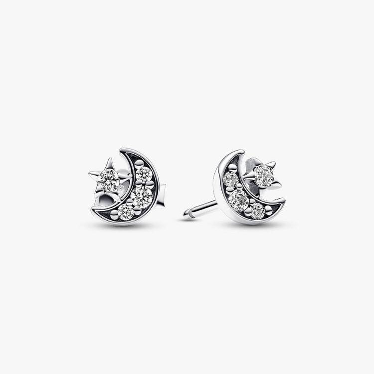Sparkling Moon & Star Pandora Stud Earrings