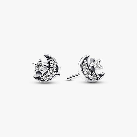 Sparkling Moon & Star Pandora Stud Earrings