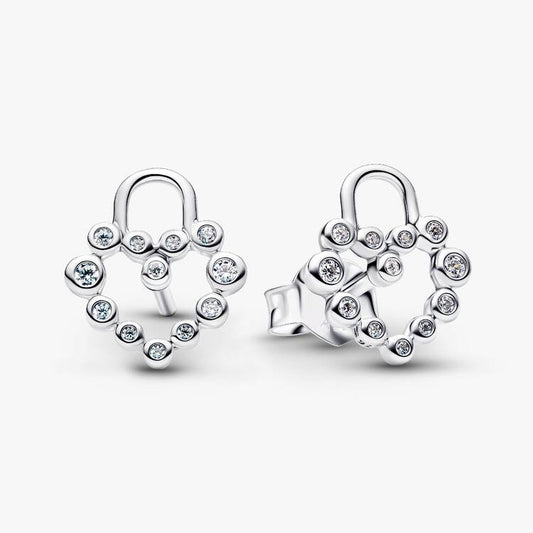 Heart Padlock with Zirconia Pandora Stud Earrings