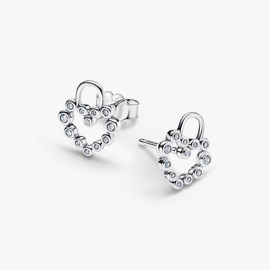 Heart Padlock with Zirconia Pandora Stud Earrings