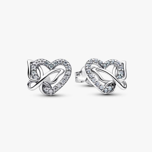 Entwined Heart & Butterfly Pandora Stud Earrings