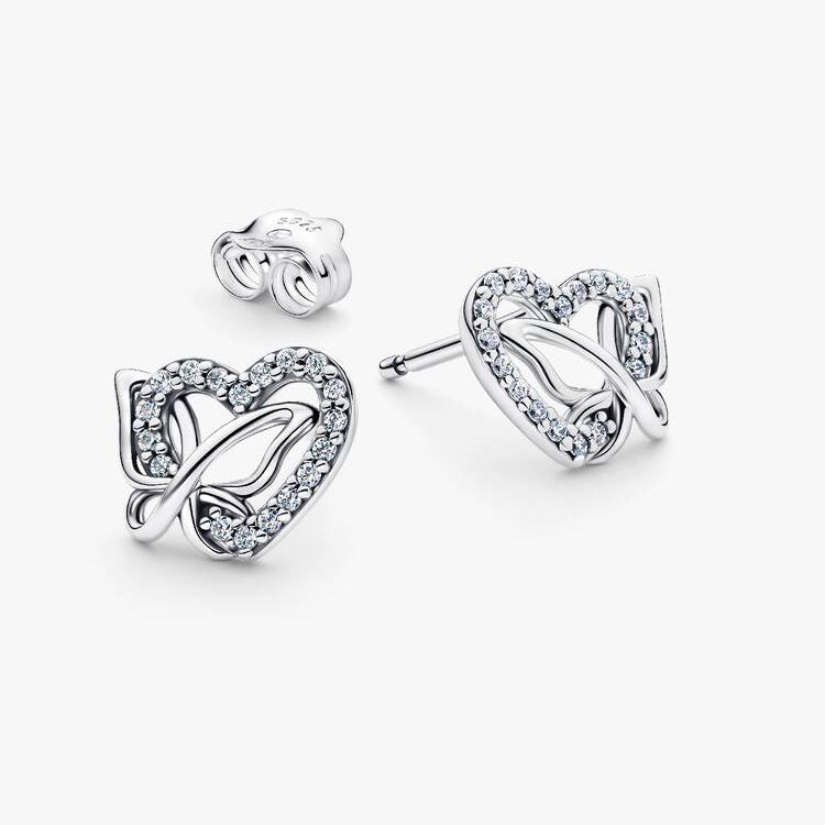 Entwined Heart & Butterfly Pandora Stud Earrings