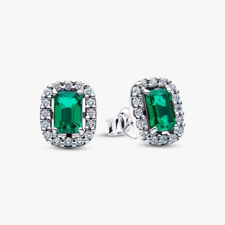 Sparkling Rectangular Pandora Stud Earrings