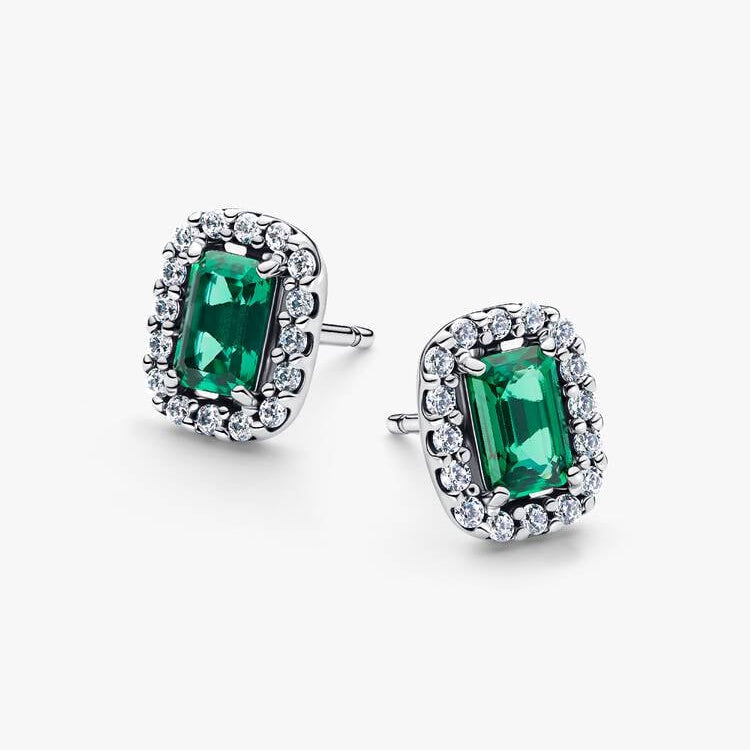 Sparkling Rectangular Pandora Stud Earrings