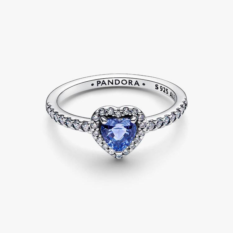 Sparkling Elevated Blue Heart Pandora Ring