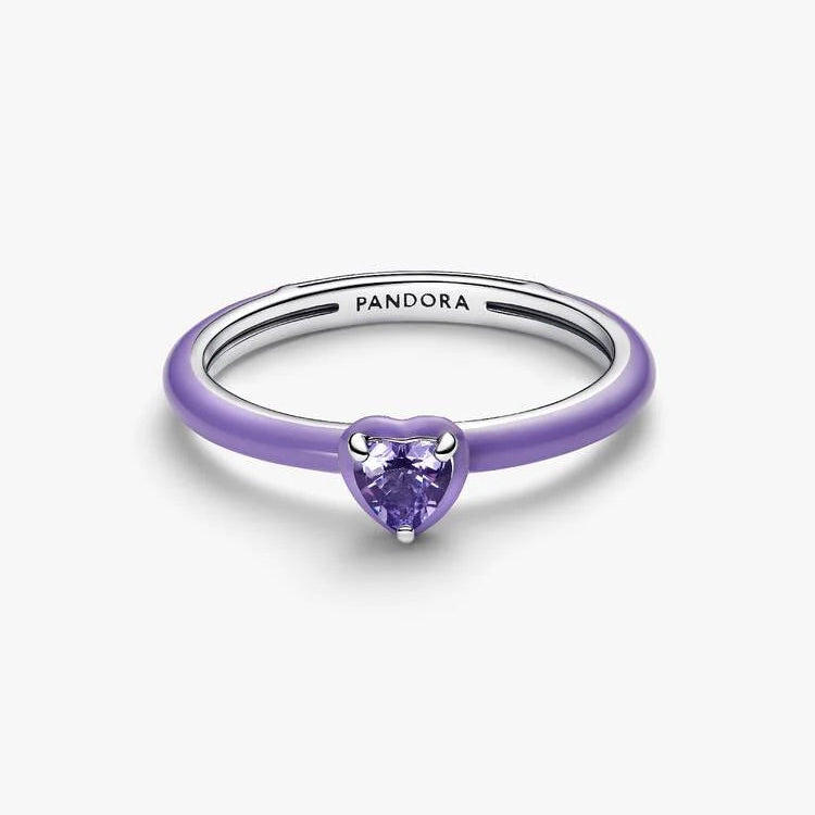 Royal Purple Crystal Heart Pandora Ring with Purple Enamel