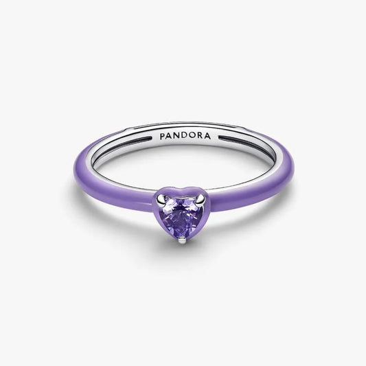 Royal Purple Crystal Heart Pandora Ring with Purple Enamel