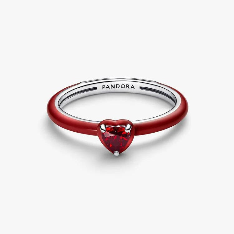 Salsa Red Crystal Heart Pandora Ring with Red Enamel