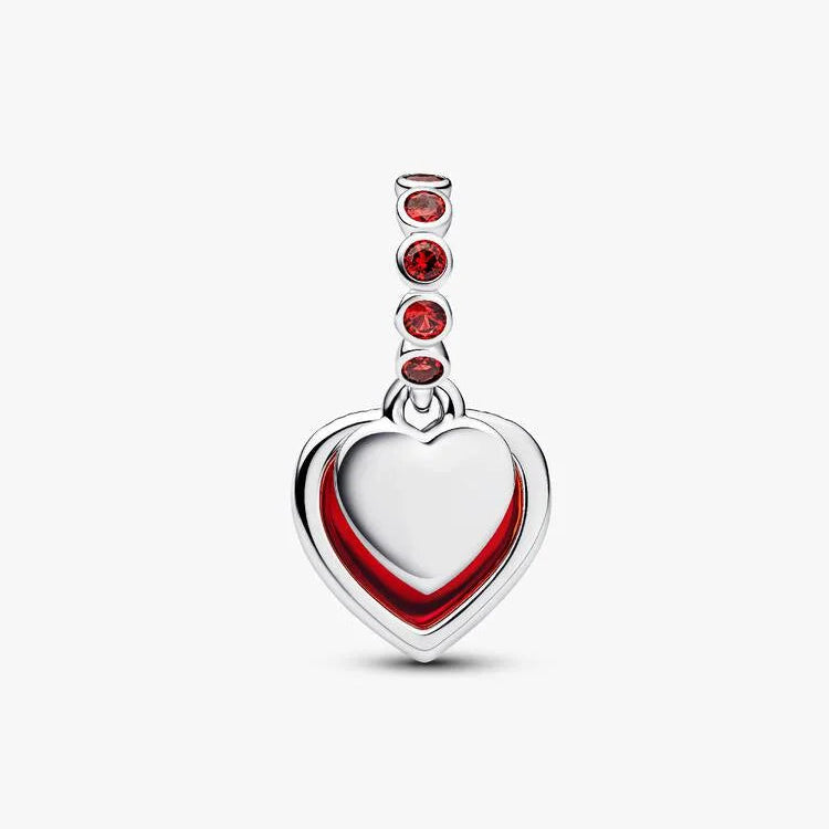 Double Hearts with Salsa Red Crystal and Red Murano Glass Pandora Cham