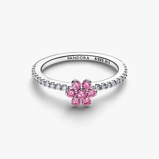 Sparkling Pink Flower Pandora Ring