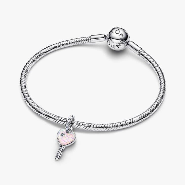 Pink Opal and Zirconia Heart & Key Pandora Charm
