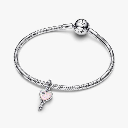 Pink Opal and Zirconia Heart & Key Pandora Charm