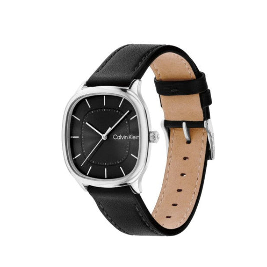 Calvin Klein Black Dial Gents Black Leather Watch