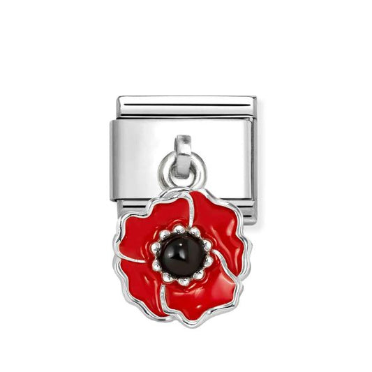 Nomination Red & Black Poppy Flower Drop Charm