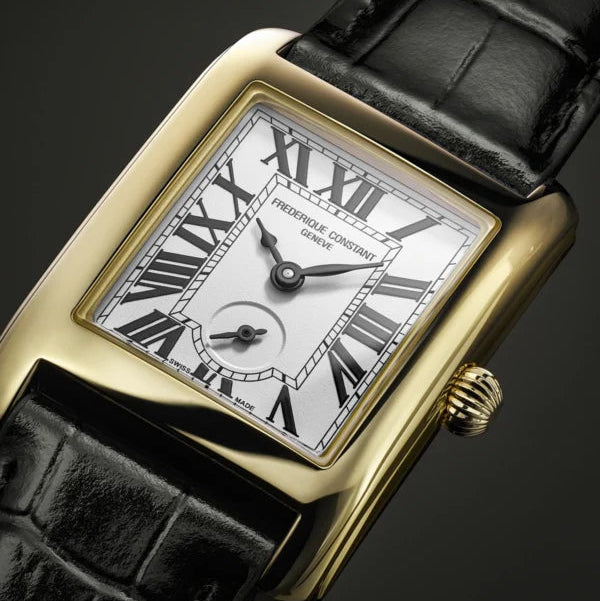 Frederique Constant Classics Carree Small Seconds White Dial Quartz Gents Black Leather Watch