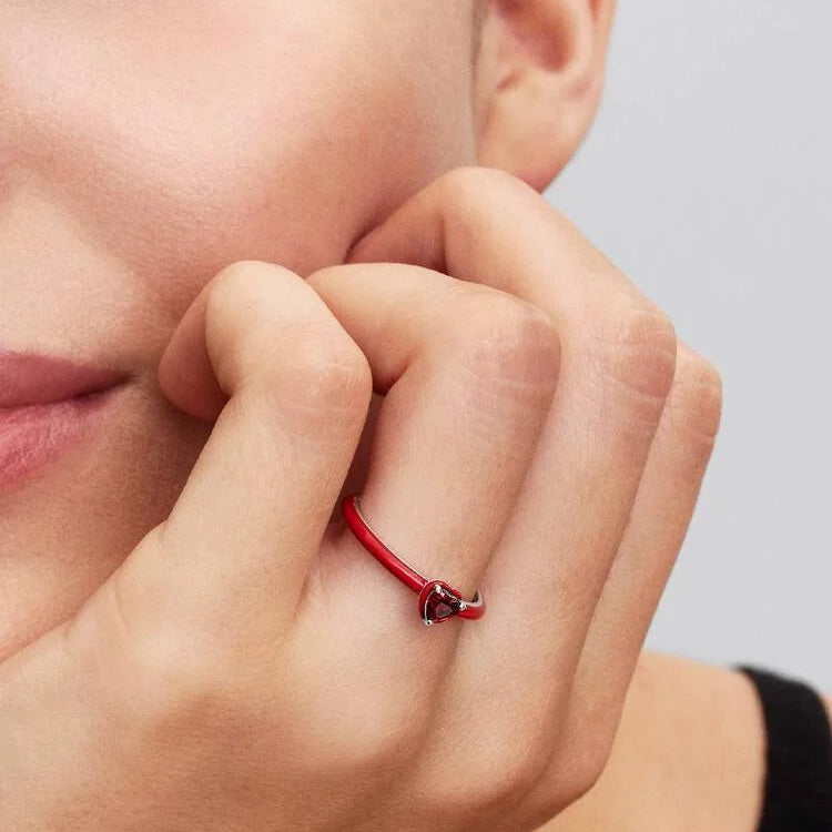 Salsa Red Crystal Heart Pandora Ring with Red Enamel