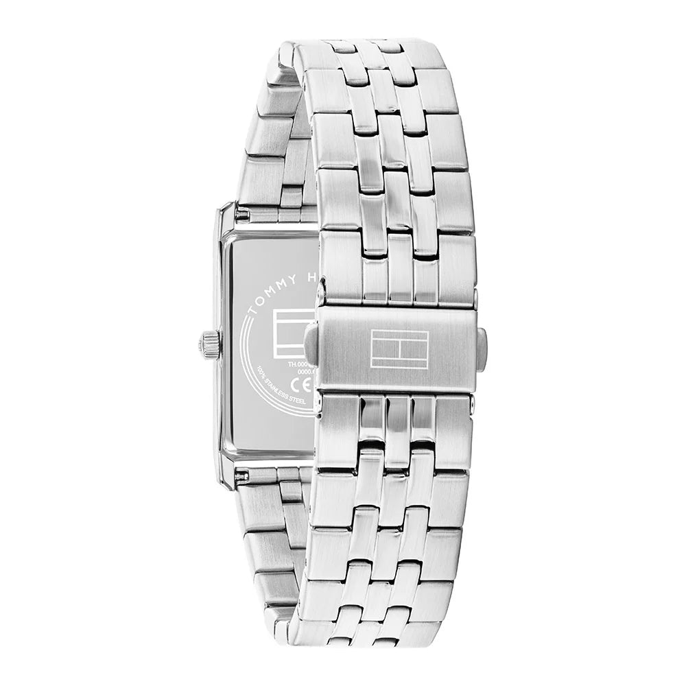 Tommy Hilfiger Rectangular Black Dial Gents Stainless Steel Watch