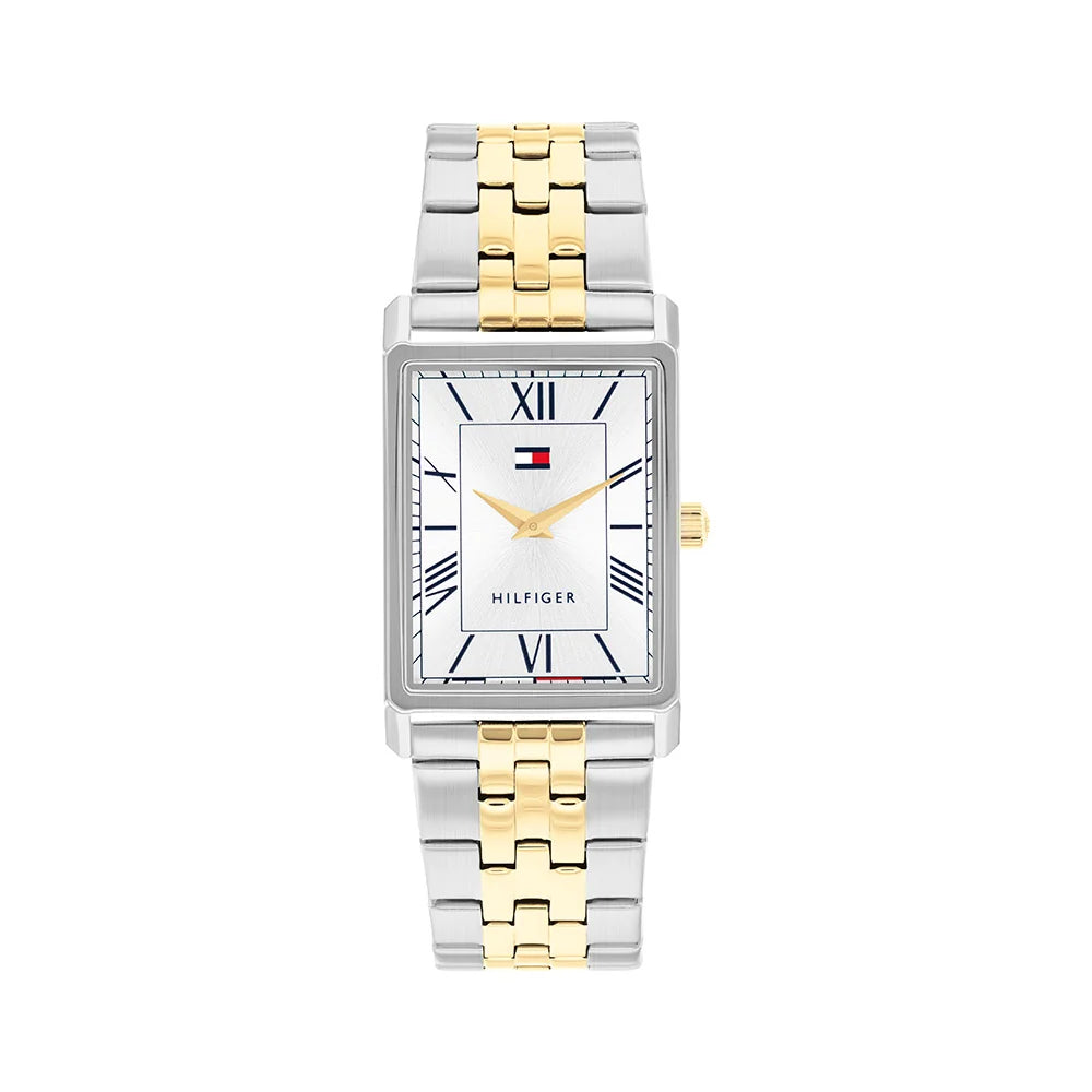 Tommy Hilfiger Rectangular Dial Gents Two-Toned Stainless Steel Watch