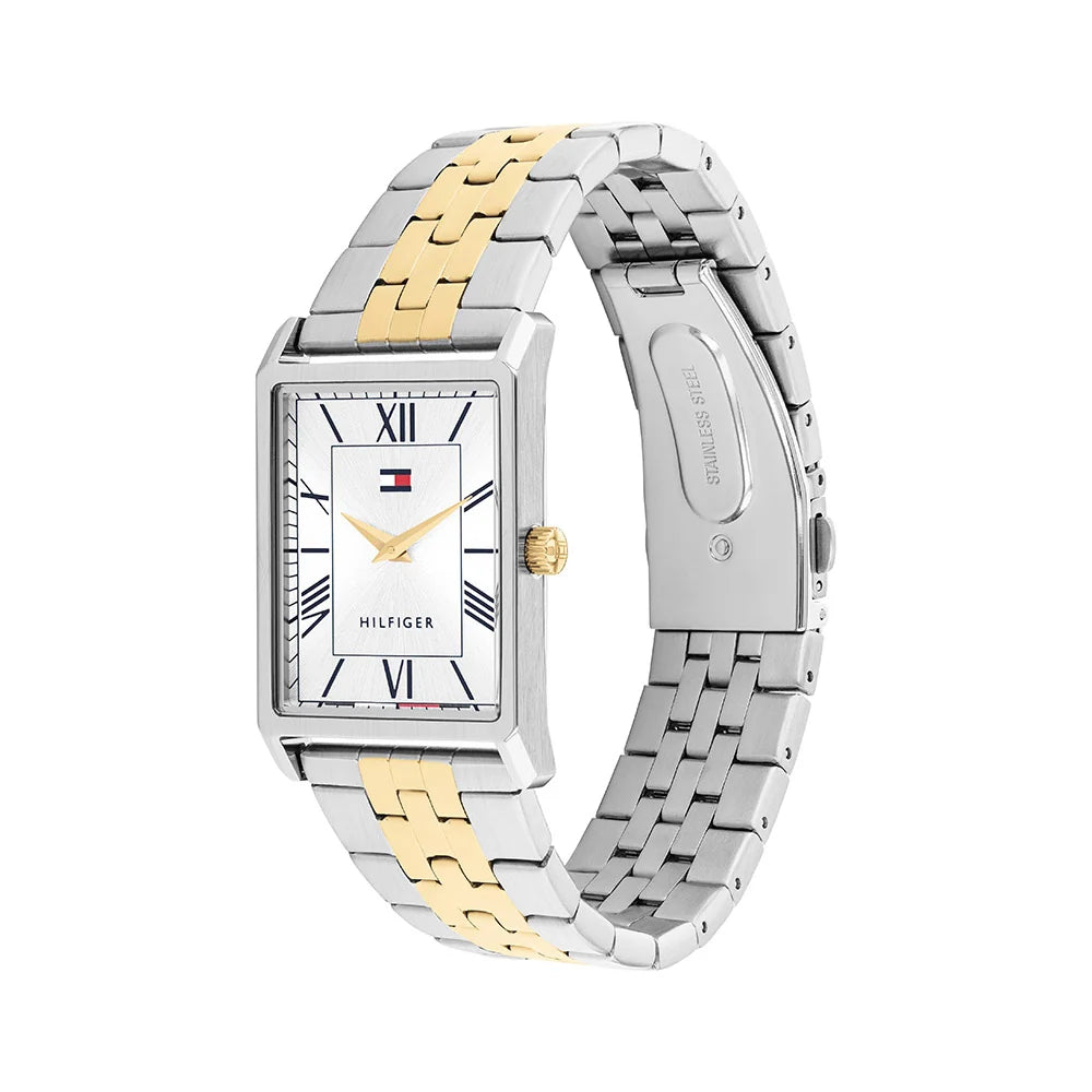 Tommy Hilfiger Rectangular Dial Gents Two-Toned Stainless Steel Watch