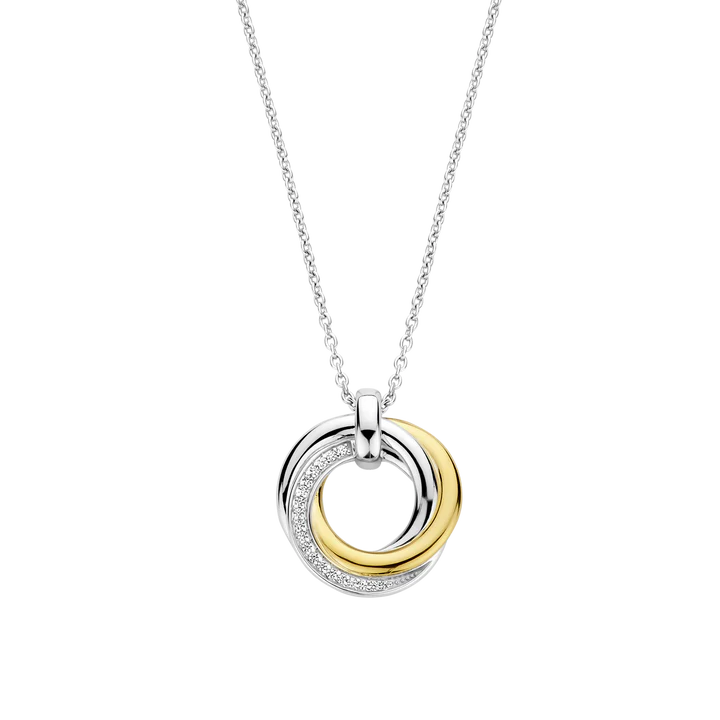 TISENTO TWO-TONED CZ INTERLOCKING RINGS PENDANT