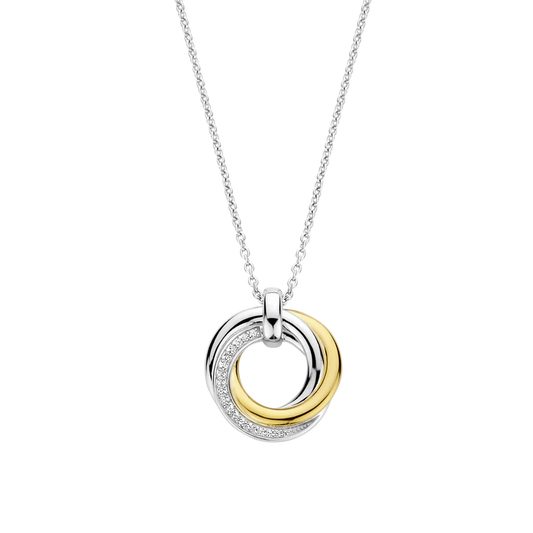 TISENTO TWO-TONED CZ INTERLOCKING RINGS PENDANT