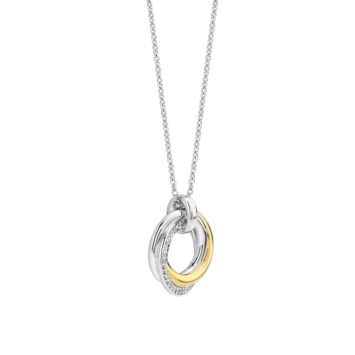 TISENTO TWO-TONED CZ INTERLOCKING RINGS PENDANT