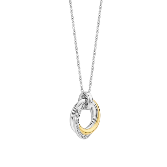 TISENTO TWO-TONED CZ INTERLOCKING RINGS PENDANT