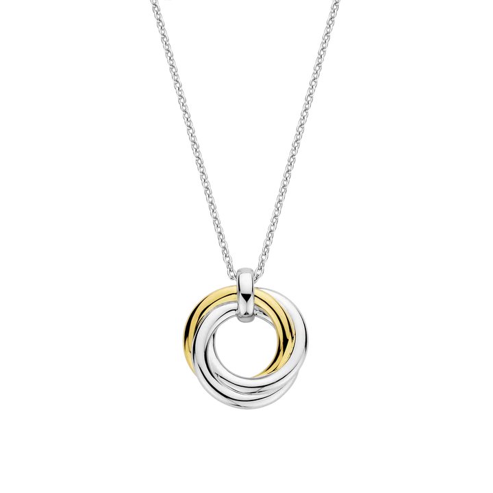 TISENTO TWO-TONED CZ INTERLOCKING RINGS PENDANT